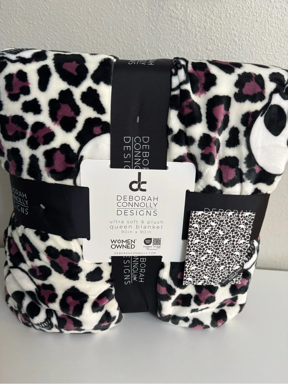 Deborah Connolly Designs Skull Purple Leopard Print Queen Halloween Blanket